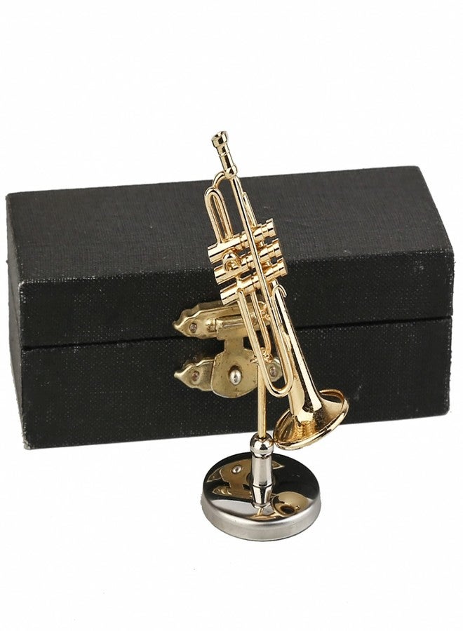 Dselvgvu Miniature Trumpet with Stand and Case Brass Mini Musical Instrument Trumpet Replica Collectible Figurines Dollhouse Accessories Model Home Decoration Display Ornament (2.36"x0.79") - Image 1